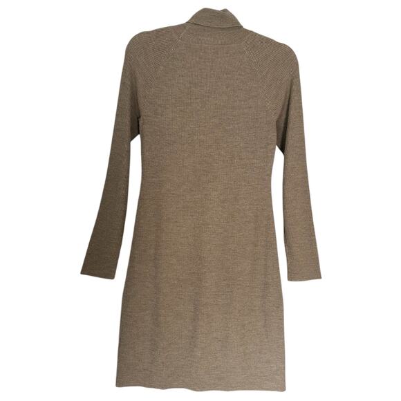 Garnet Hill Sz S 100% Merino Wool Turtleneck Sweater Dress Ribbed Tan Neutral - Picture 2 of 11